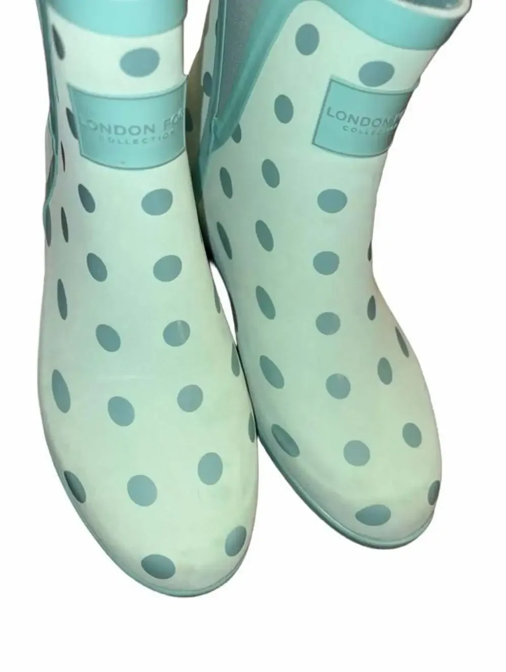 London Fog Piccadilly Rain Boots Mint Green Polka Dot Size 8M